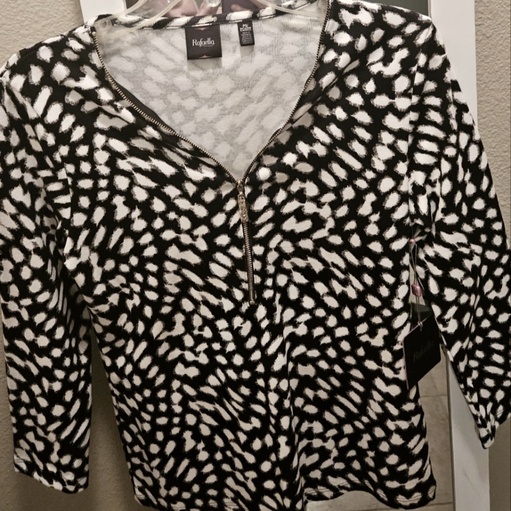 Rafaella Cotton Shirt Gold front zipper 3/4 Sleeve